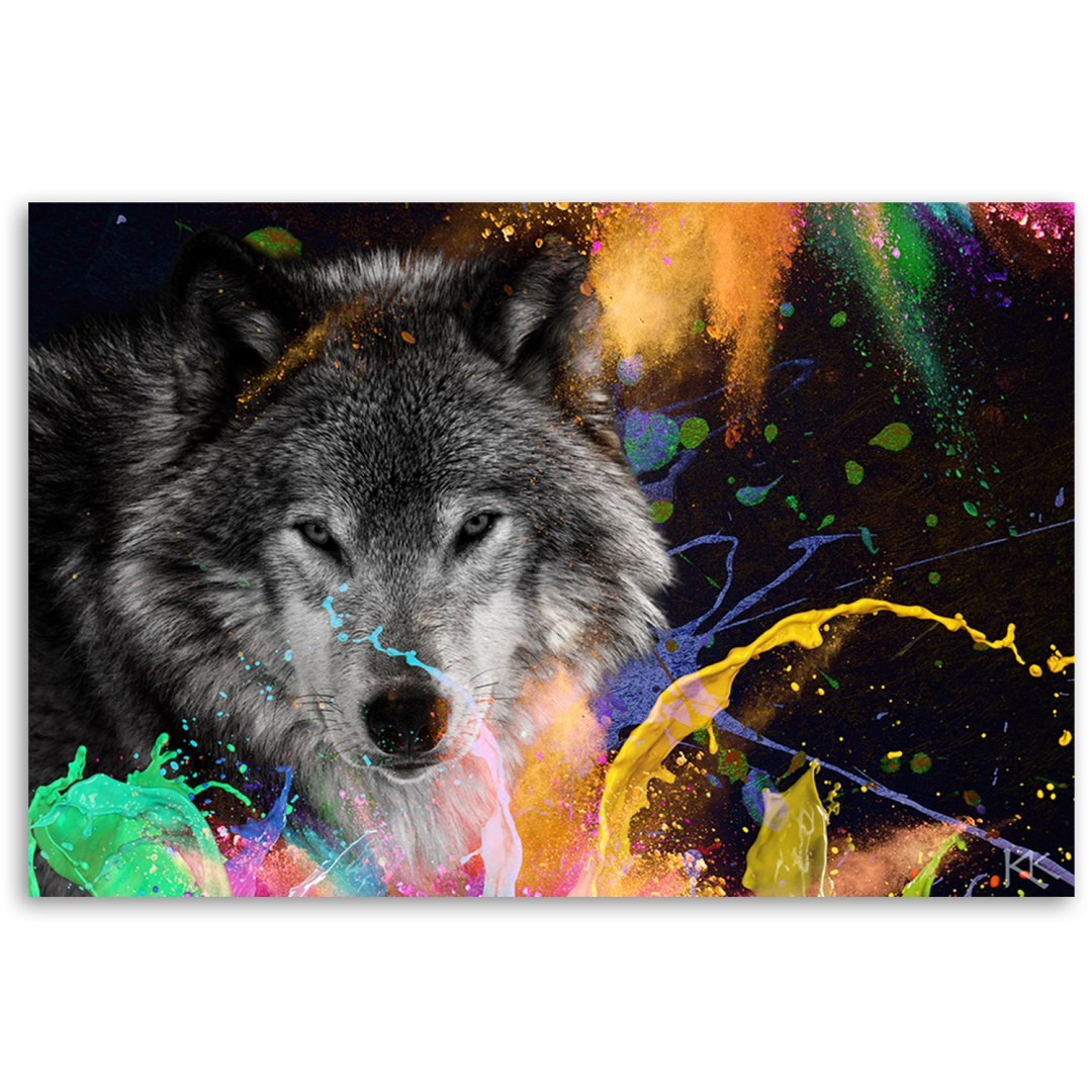 Emaga Obraz na płótnie, Wilk na kolorowym tle - 90x60